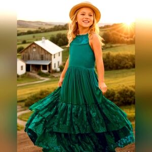 Elegant Green Lace Trimmed Backless Princess Dress With Large Swing